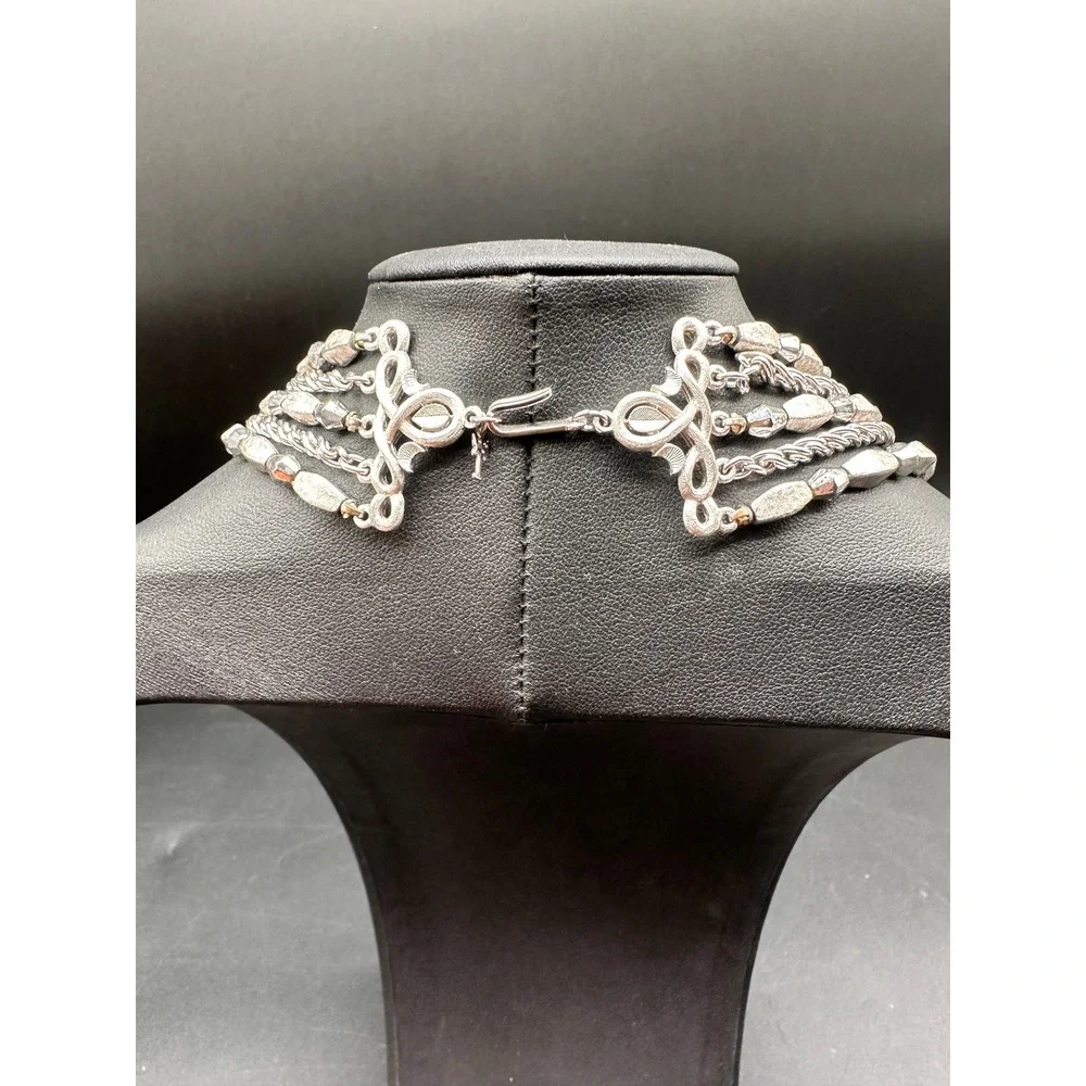 Vintage Trifari Silver Tone Multi Strand Beaded ‎ Chain Statement Necklace 16